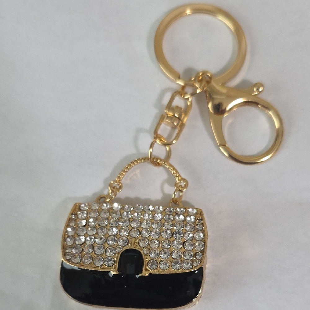 Chic Gold and Black Handbag Keychain
